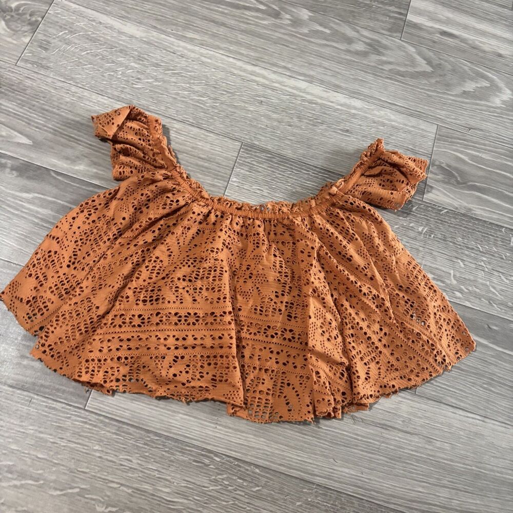 FB Beach Burnt Orange Off The Shoulder Eyelet Crop Size XS